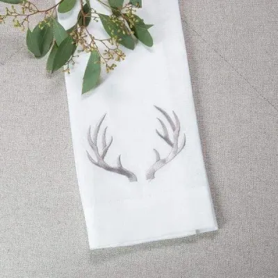 Antlers, White (Taupe) 17" x 29" Linen Hand Towel