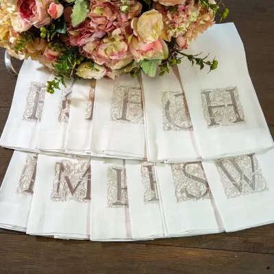 Monogram A-Y, White (Taupe) 17" x 29" Linen Hand Towel
