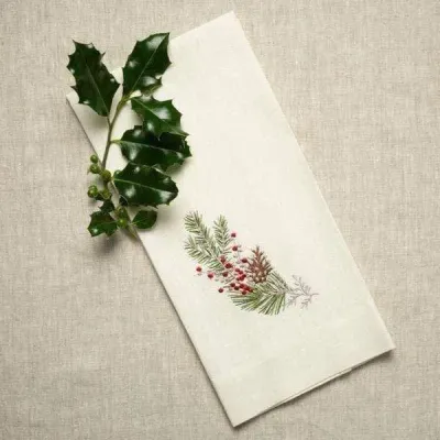 Natale Sprig, Cream (Multi) 17" x 29" Linen Hand Towel