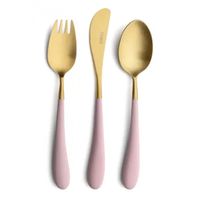 Alice 3-pc Children's Flatware Set (Knife, Fork, Spoon) - Pink Matte Gold