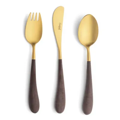 Alice 3-pc Children's Flatware Set (Knife, Fork, Spoon) - Brown Gold Matte