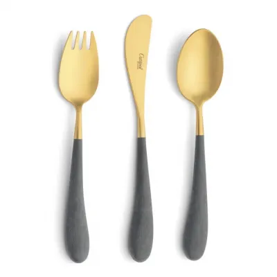 Alice 3-pc Children's Flatware Set (Knife, Fork, Spoon) - Grey Gold Matte