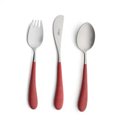 Alice 3-pc Children's Flatware Set (Knife, Fork, Spoon) - Red Matte