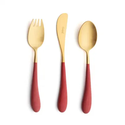 Alice 3-pc Children's Flatware Set (Knife, Fork, Spoon) - Red Gold Matte