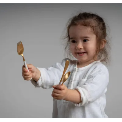 Alice 3-pc Children's Flatware Set (Knife, Fork, Spoon) - Ivory Gold Matte