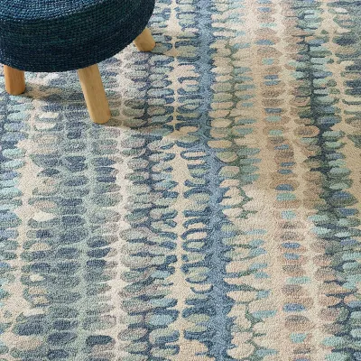 Paint Chip Blue Micro Hooked Wool Rugs