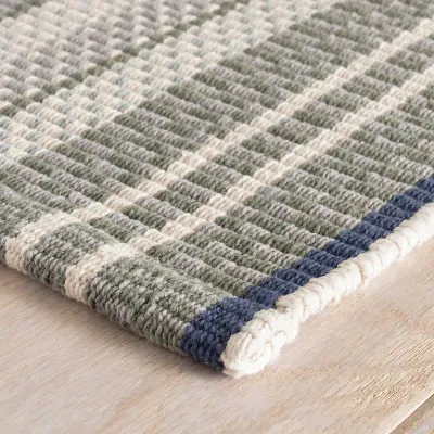 Bay Stripe Blue Grey Woven Cotton Rugs
