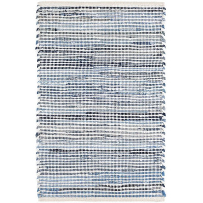 Denim Rag Blue White Ribbed Woven Cotton Rugs