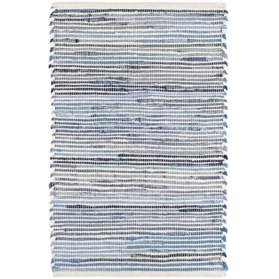 Denim Rag Blue White Ribbed Woven Cotton Rugs