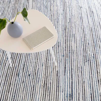 Denim Rag Blue White Ribbed Woven Cotton Rugs