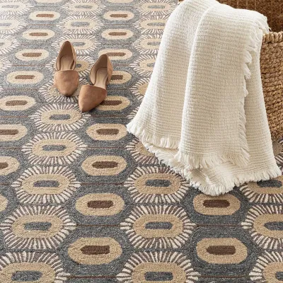 Stowe Blue Brown Micro Hooked Wool Rugs