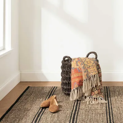 Malta Camel Neutral Black Woven Wool Rugs