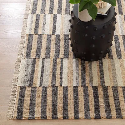 Ravel Stripe Black Handwoven Wool Rugs