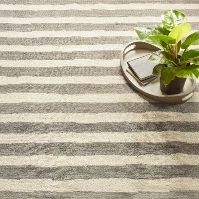 Silas Stripe Grey Hand Micro Hooked Wool Rug