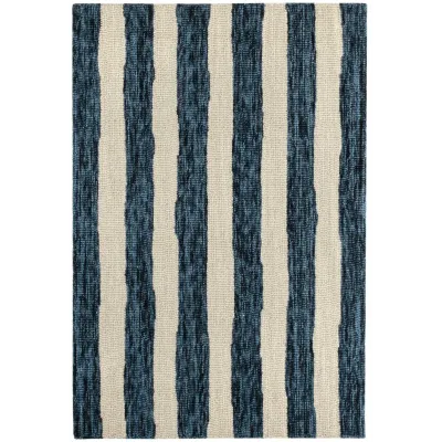 Silas Stripe Navy Hand Micro Hooked Wool Rug