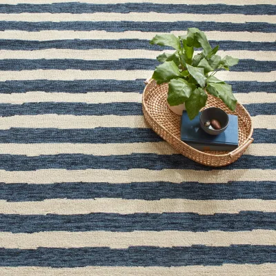 Silas Stripe Navy Hand Micro Hooked Wool Rug