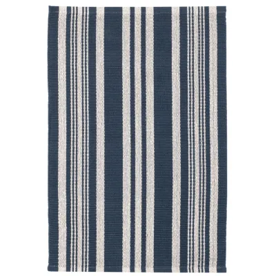 Irving Stripe Navy Handwoven Cotton Rug