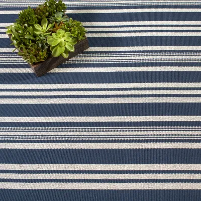 Irving Stripe Navy Handwoven Cotton Rug - 10x14