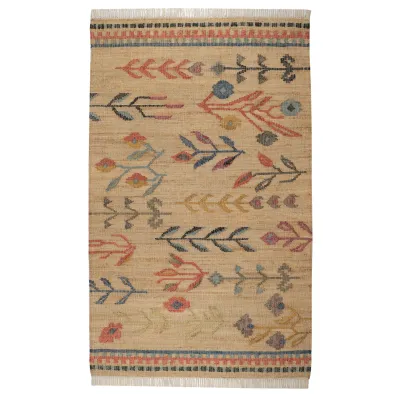 Folk Floral Kilim Natural Handwoven Jute Rug