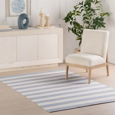 Banks Stripe Swedish Blue Handwoven Indoor/Outdoor Rug