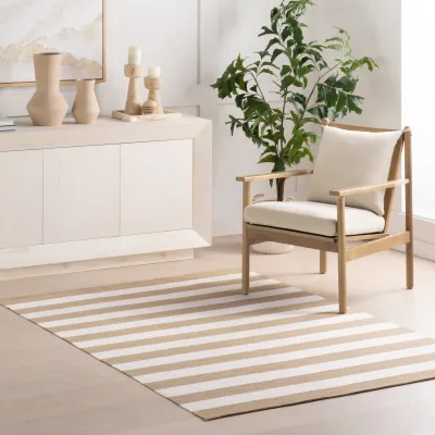 Banks Stripe Khaki Handwoven Indoor/Outdoor Rug