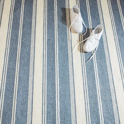 Bowman Stripe Blue Machine Washable Rug - Runner-2.5x8