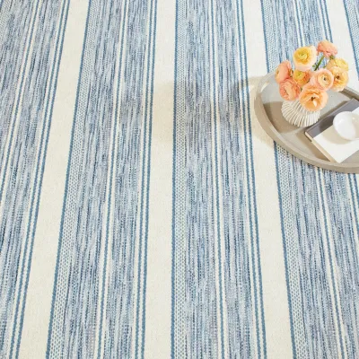 Ellington Stripe Blue Machine Washable Rug