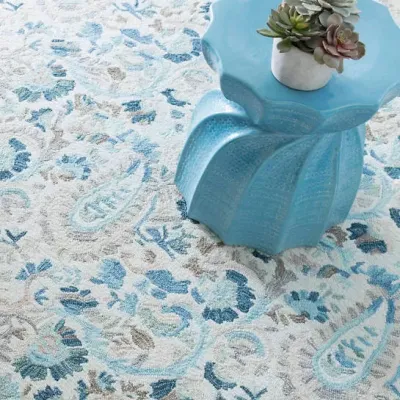 Ines Blue Micro Hooked Wool Rugs