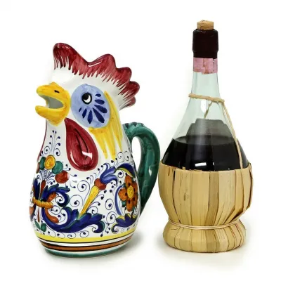 Ricco Deruta Rooster Of Fortune Pitcher (1 Liter 34 Oz 1 Qt) 9.5H (1 Liter 34 Oz.- 1 Qt)