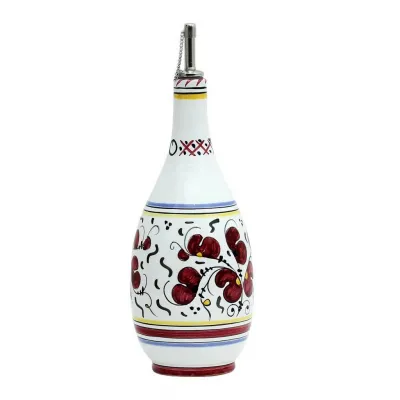 Orvieto Red Rooster Olive Oil Bottle Dispenser With Metal Capped Pourer Bottle: 4 in Rd x 10 high; 24 oz