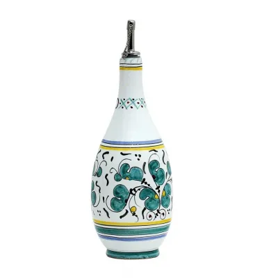 Orvieto Green Rooster Olive Oil Bottle Dispenser With Metal Capped Pourer Bottle: 4 in Rd x 10 high; 24 oz