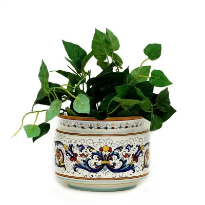 Ricco Deruta Cylindrical Cover Pot Design Cachepot Planter (Small) 8 in Rd x 6 high (Inside: 6D. x 5H.)