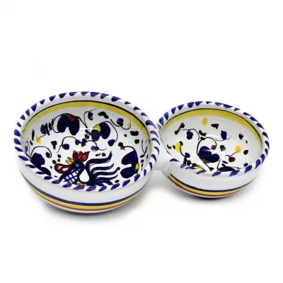 Orvieto Blue Rooster Olive Dish Bowl Relish And Condiments Divided Bowl 6.5 x 4 x 1 high