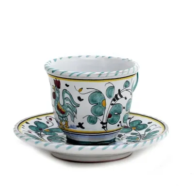 Orvieto Green Rooster Espresso Cup & Saucer