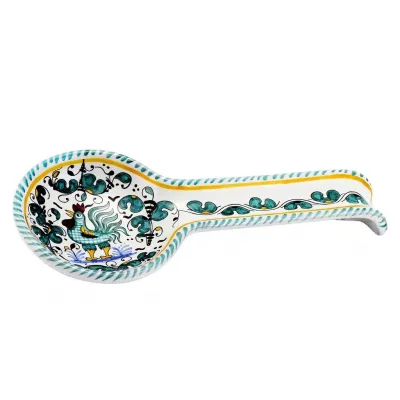 Orvieto Green Rooster Spoon Rest 5 in Round x 12 Long