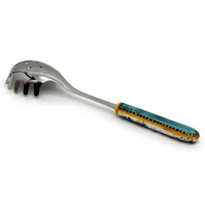 Ricco Deruta Ceramic Handle Spaghetti Tong With 18/10 Stainless Steel Cutlery 12 Long