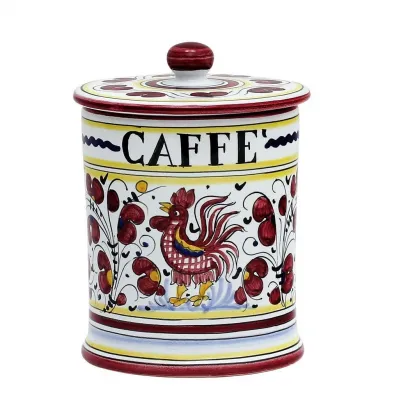Orvieto Red Rooster Caffe' (Coffee) Container Canister 4.5 in Round x 6 high