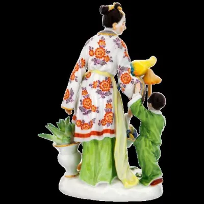 Asian Woman With Two Children, Figurine with Gold