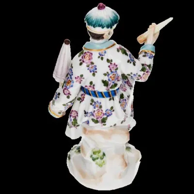 Asian Man With Parasol, Figurine with Gold