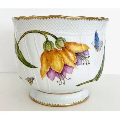 Round Cachepot Yellow/Purple Flower