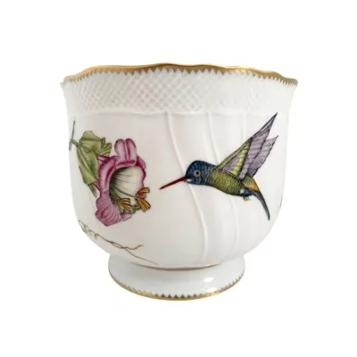 Round Cachepot (Flower W/Hummingbird) 7.5" H X 6.25" W