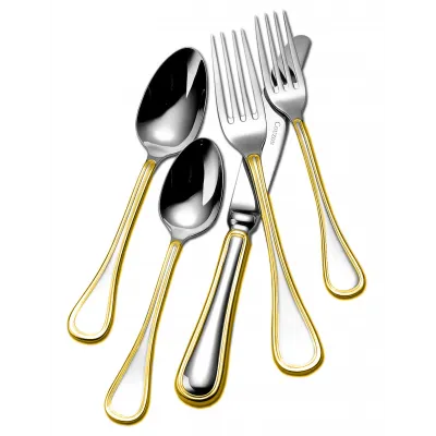 Lyrique 5 Pc Setting (Table Knife, Table Fork,  Medium Teaspoon, Dessert Fork, Dessert Spoon) Gold Plated