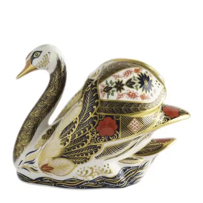 Old Imari Solid Gold Band Swan Paperweight