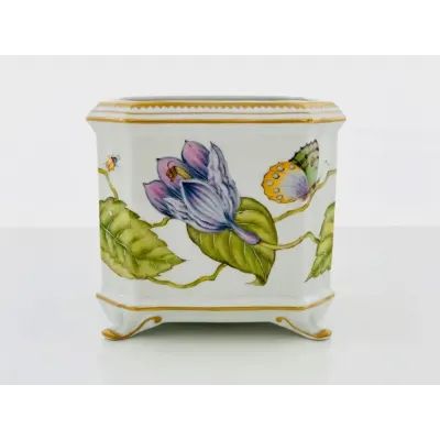 Square Cachepot (Purple/Blue Flower W/Yellow/Green Butterfly) 7" H X 6.25" W