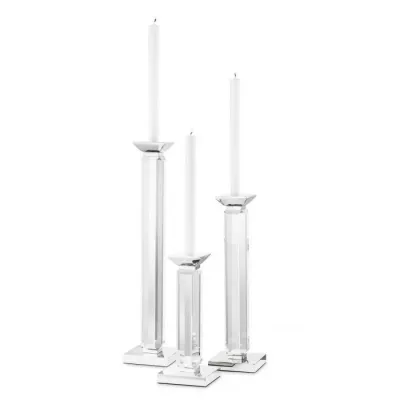 Candle Holder Livia Nickel Finish Clear Set Of 3
