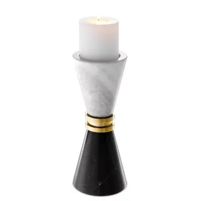 Candle Holder Diabolo Black/White Marble