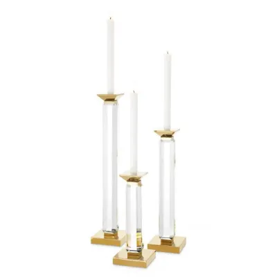 Candle Holder Livia Gold Finish Clear Set Of 3