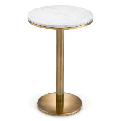 Tavolara Vintage Brass Finish White Marble Side Table