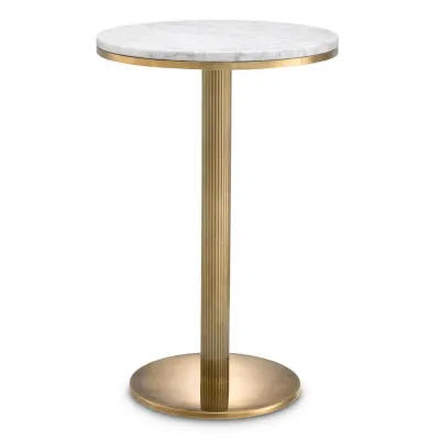 Tavolara Vintage Brass Finish White Marble Side Table