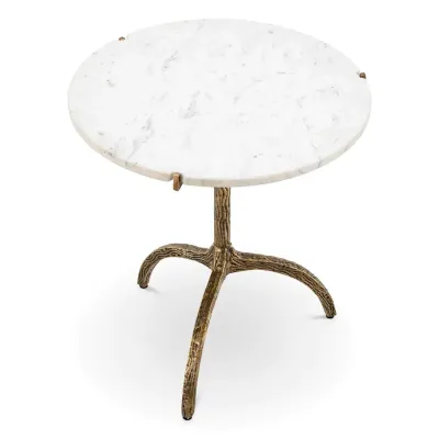 Cortina Vintage Brass Finish White Marble - Low Dining Table